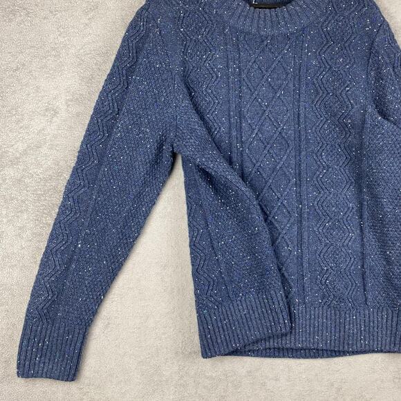 Duluth Trading Sweater Mens XL Blue Wool Alpaca Cable Knit Donegal Crewneck - Picture 3 of 16